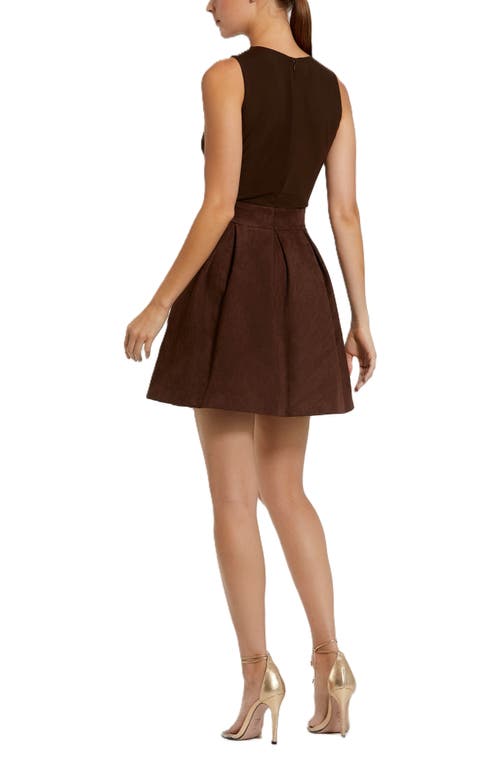 Mac Duggal Sleeveless Mesh And Suede A Line Mini Dress In Chocolate