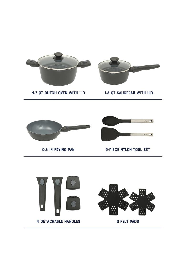 13 Piece Nonstick Cookware Combo Set Matte Black Grey, Alternate, color, Grey