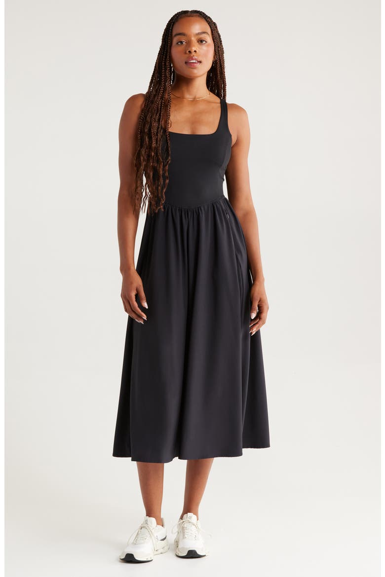 Effortless Square Neck Midi Dress, Main, color, BLACK