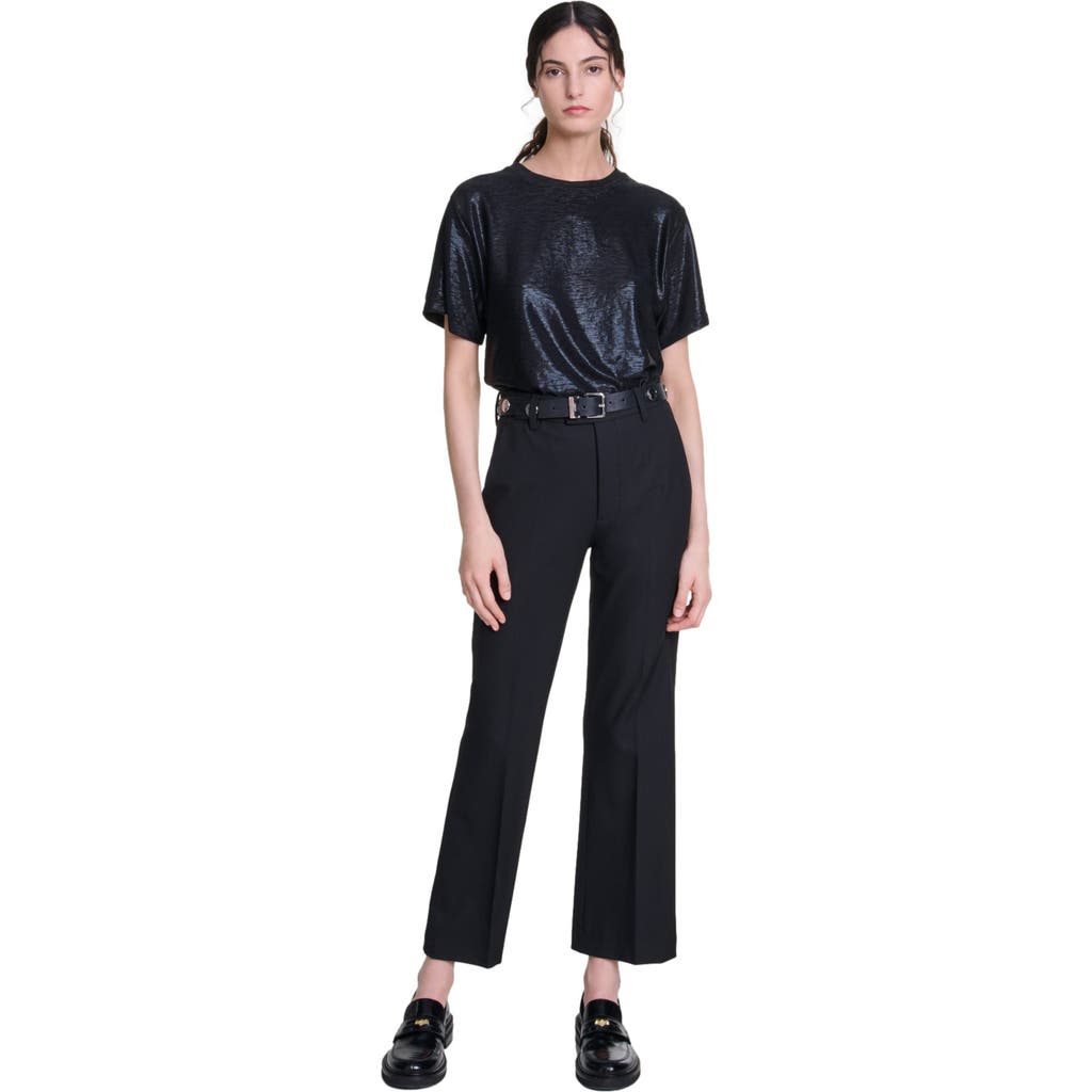 Maje Lamé T-shirt In Black/glitter