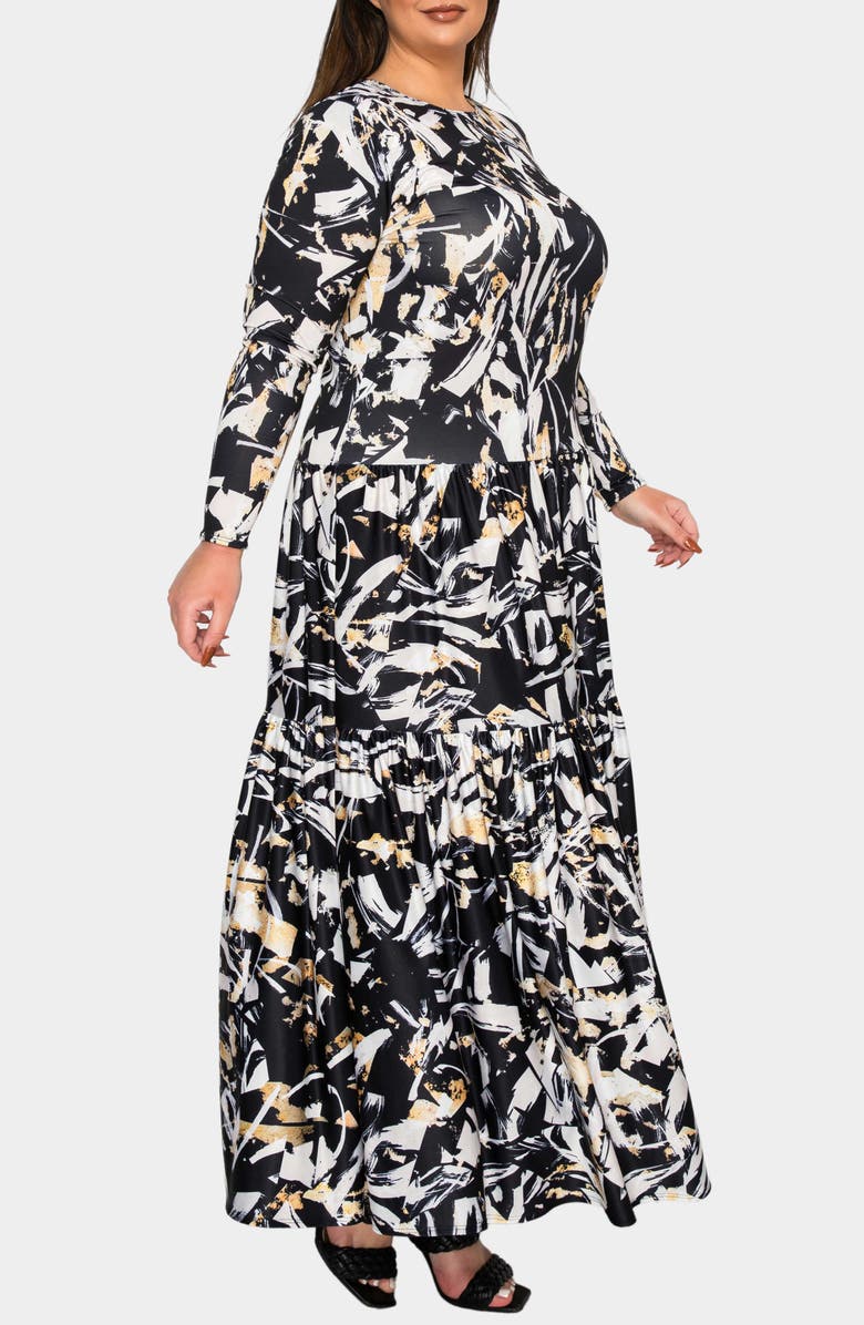 L I V D Zimmern Printed Tiered Long Sleeve Maxi Dress, Alternate, color, Black Taupe