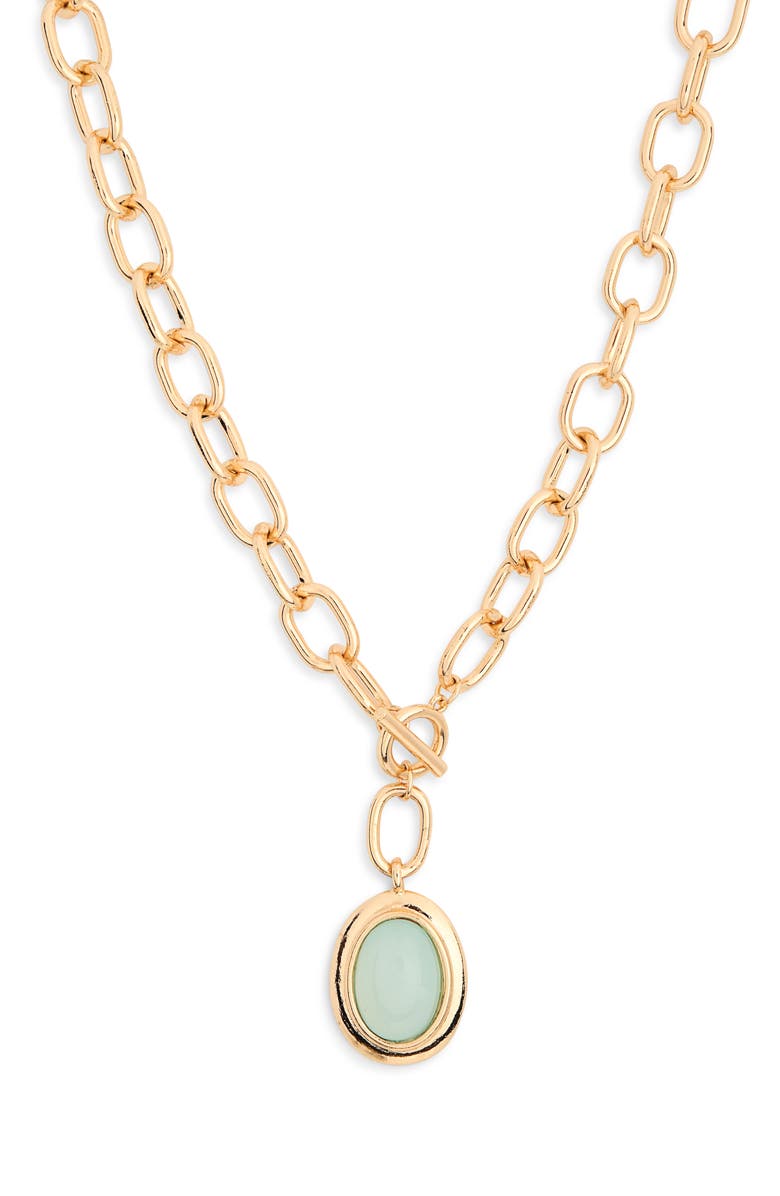 NORDSTROM RACK Bezel Stone Pendant Chain Necklace, Main, color, Green Multi- Gold
