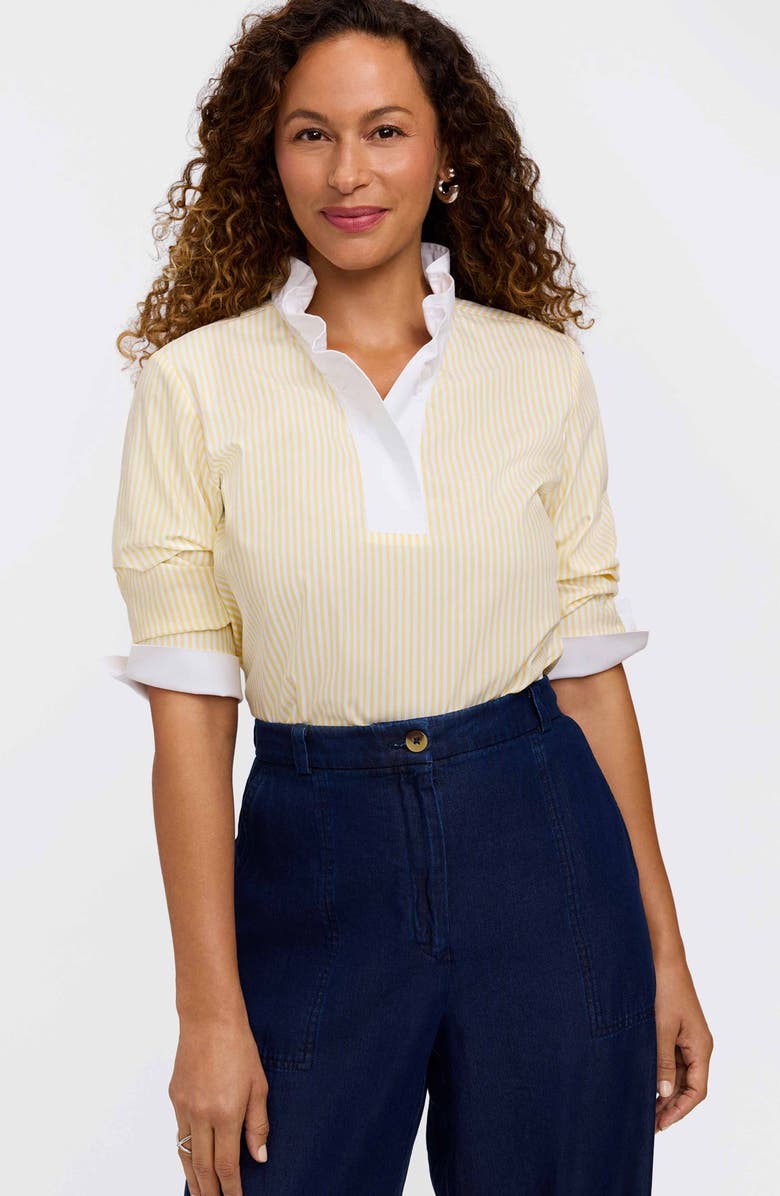 Foxcroft Tammy Ruffle Collar Cotton Top, Alternate, color, Lemon Yellow