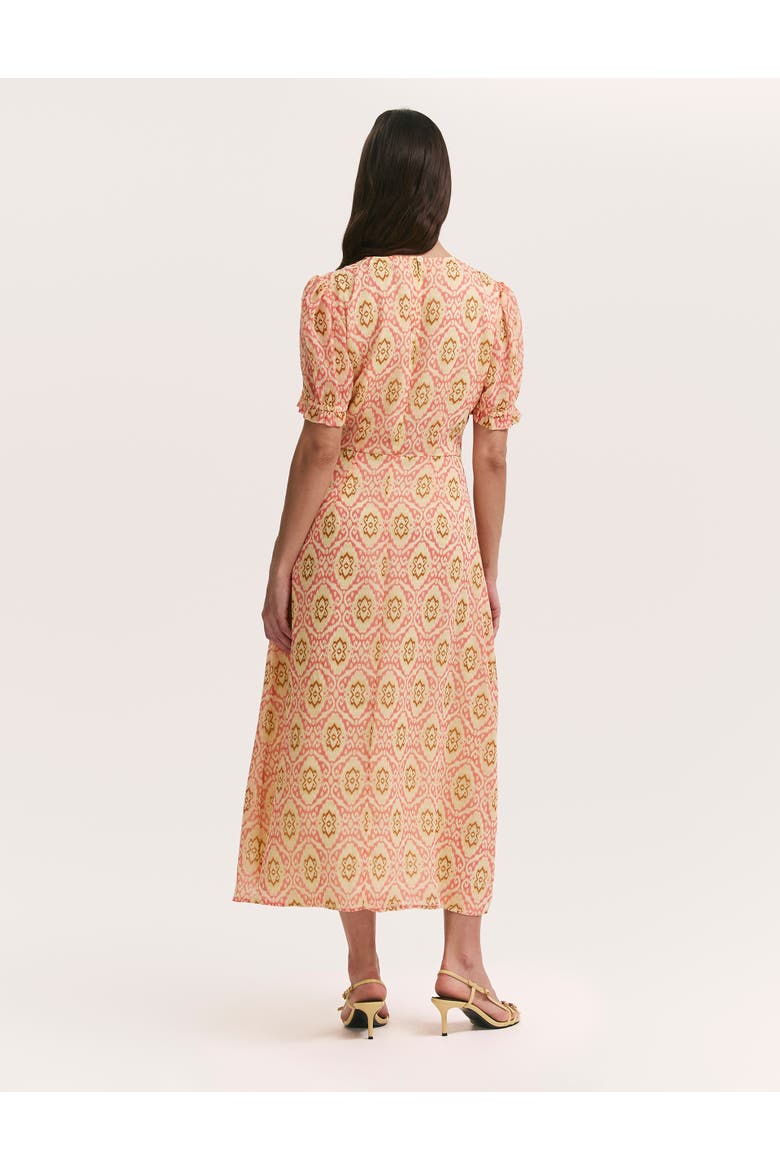 Mela Printed Midi Tea Dress, Alternate, color, Coral Ikat