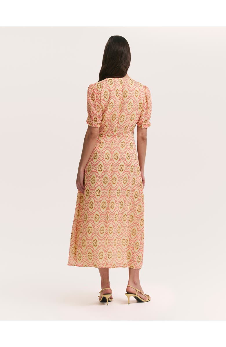 Finery London Mela Printed Midi Tea Dress, Alternate, color, Coral Ikat
