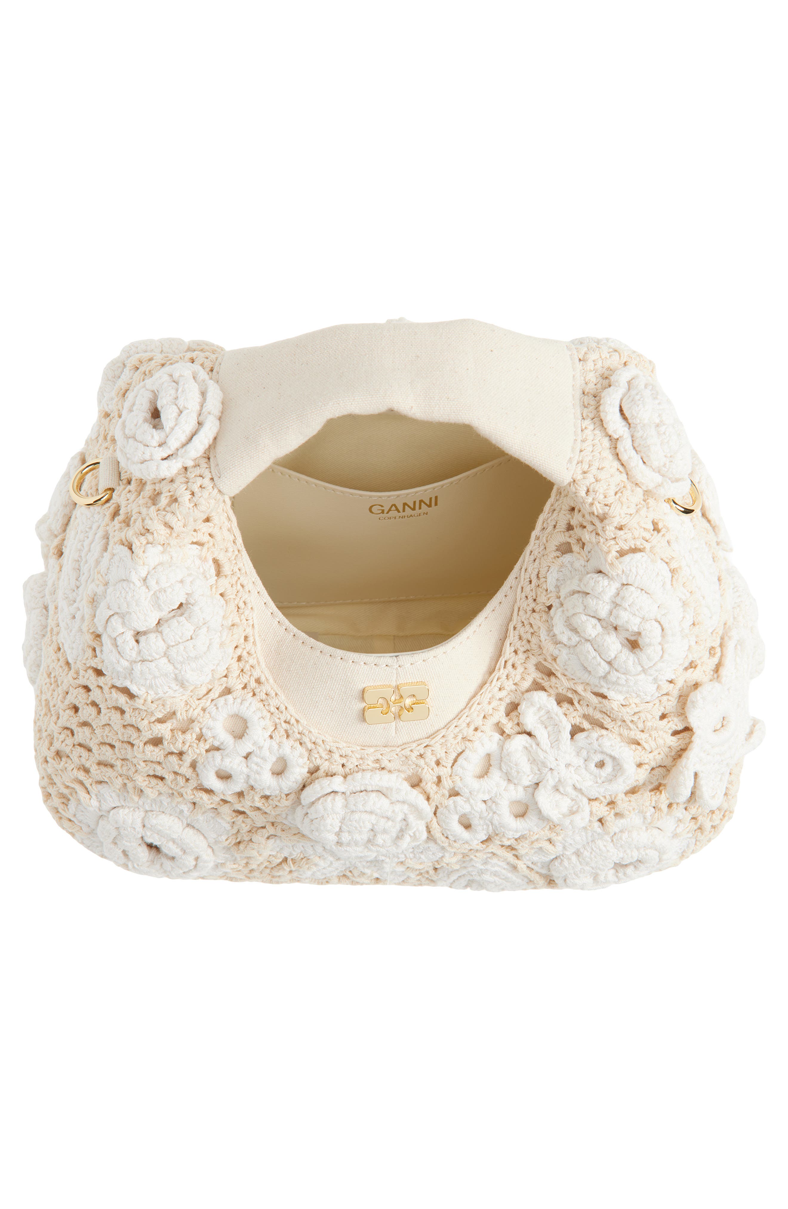 Ganni Mini Crochet Hobo Bag, Alternate, color, Egret