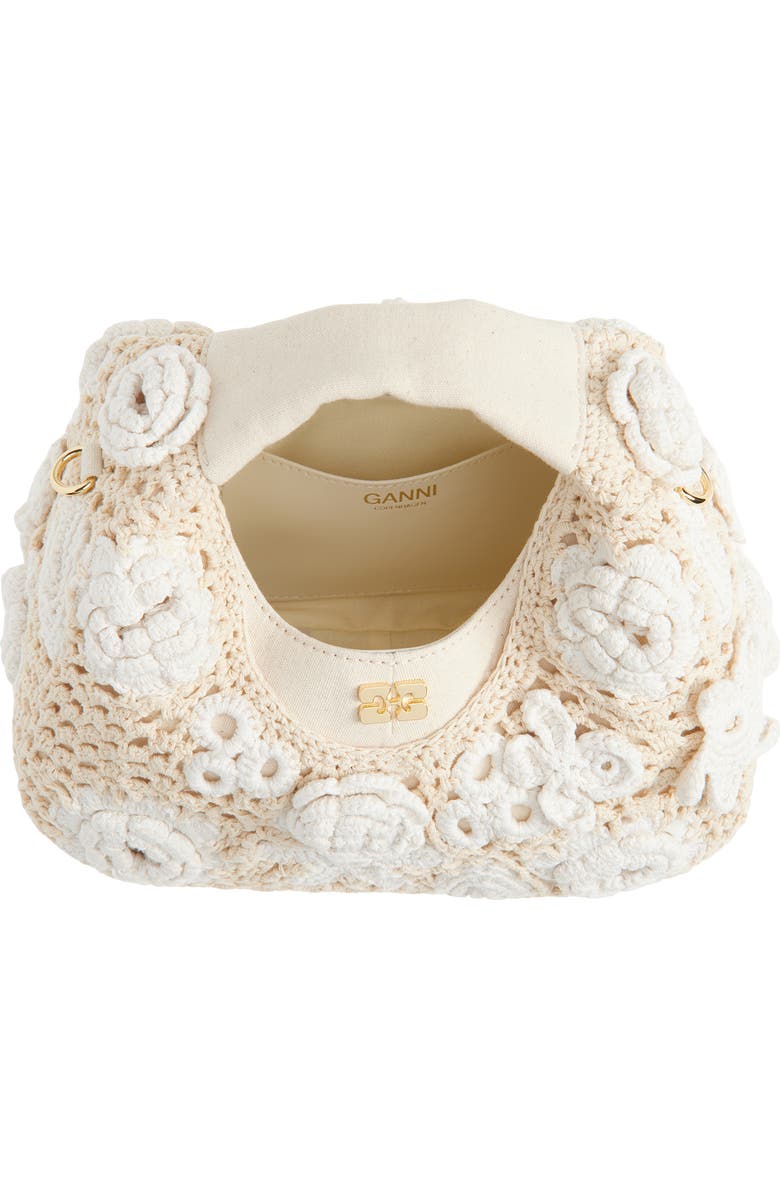 Ganni Mini Crochet Hobo Bag, Alternate, color, Egret