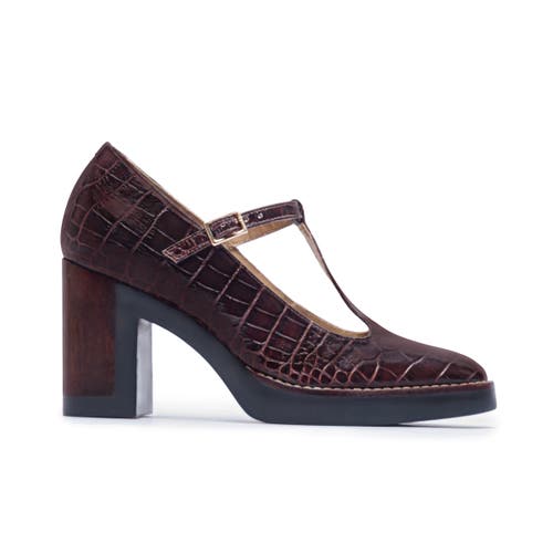Bernardo 95mm Noto Crocodile-embossed T-strap Pumps In Brown