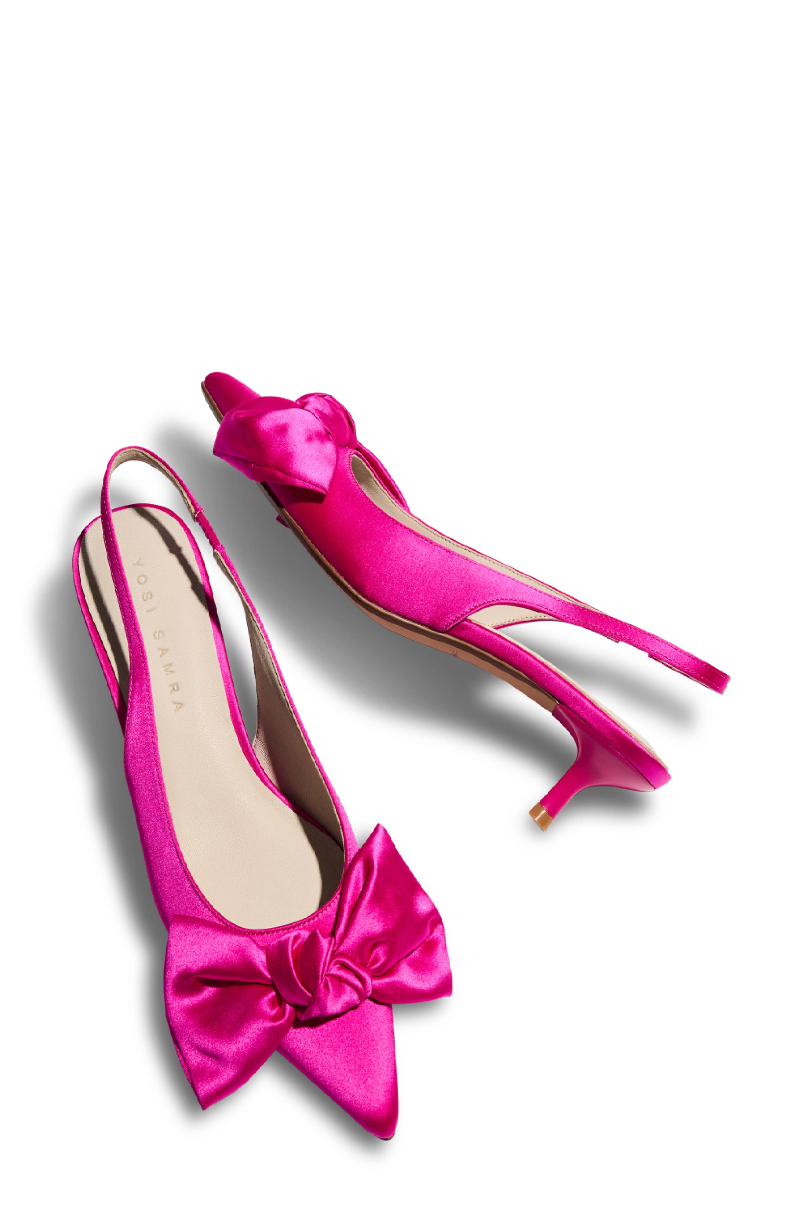 Yosi Samra Elise Slingback Pointed Toe Kitten Heel Pump, Alternate, color, Fuchsia