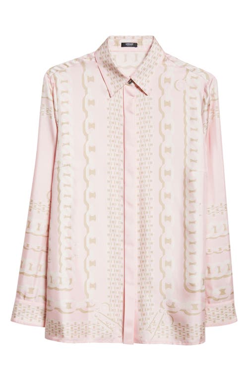 Versace Treasure Foulard Silk Twill Formal Shirt In Pastel Pink Milk