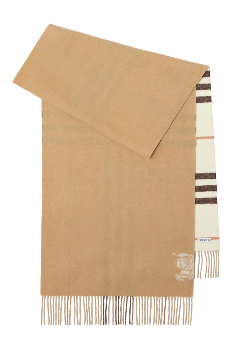 Reversible Check Cashmere Scarf, Main, color, PEBBLE WHITE