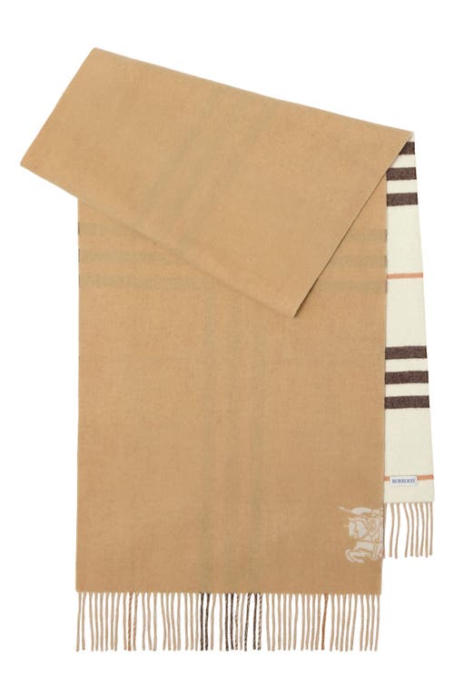 Burberry Wide Reversible Check Cashmere Scarf In Gold