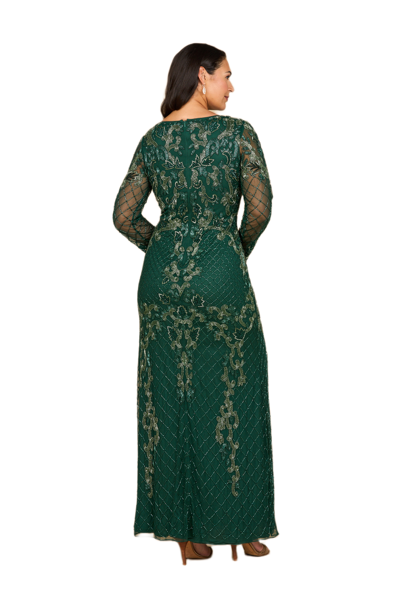 LARA New York Long Sleeve Contrast Beaded Gown, Alternate, color, Dark Green