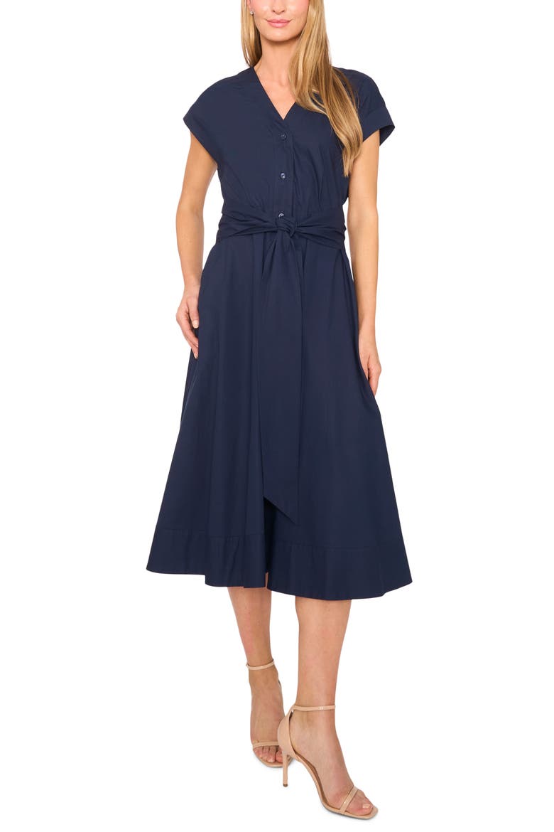 Tie Front A-Line Dress, Main, color, BARITONE BLUE