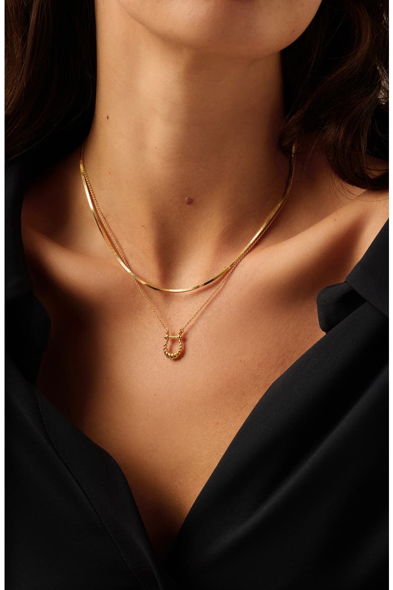 Lunar New Year Horseshoe Pendant Necklace, Alternate, color, GOLD
