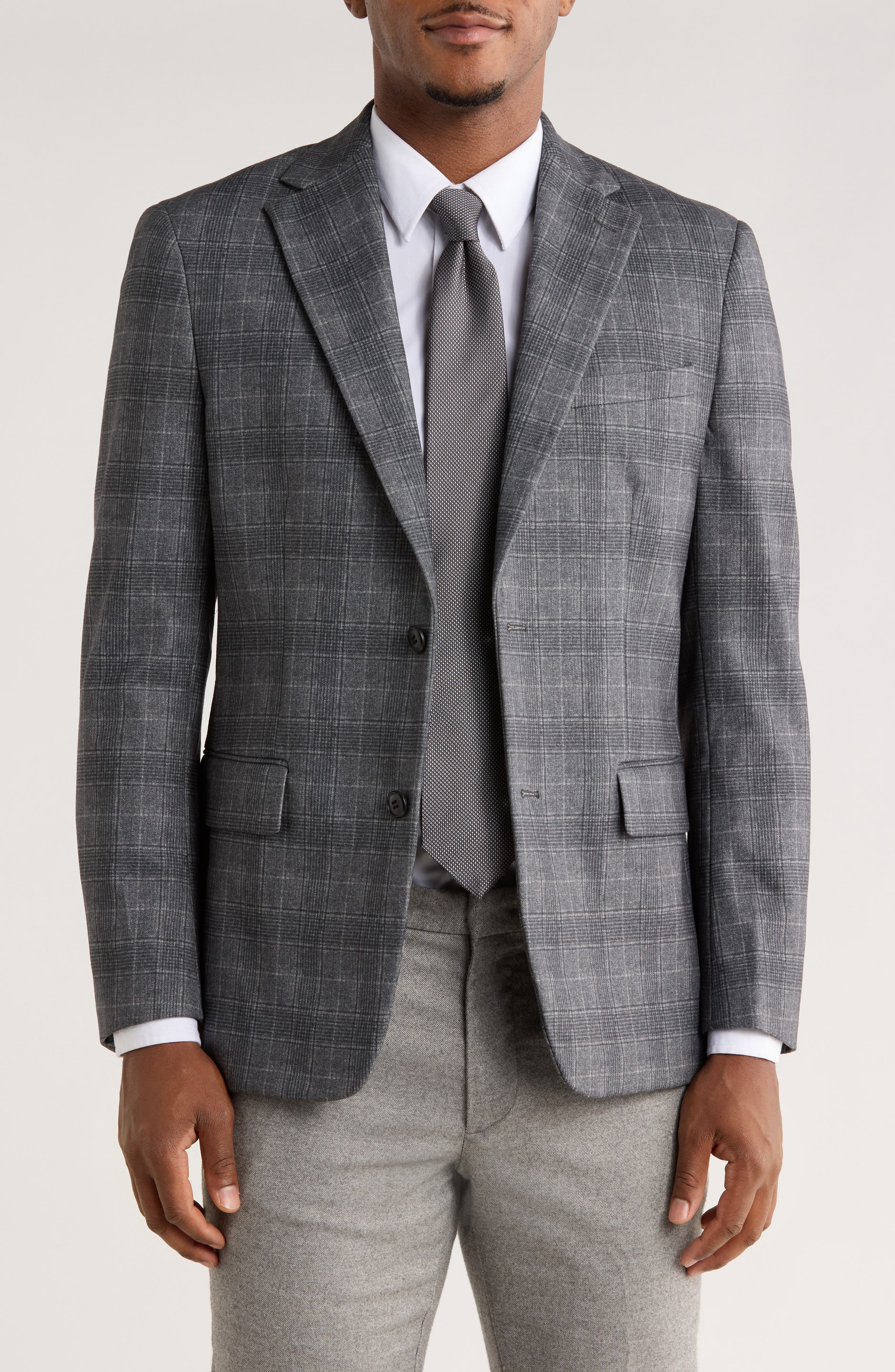 Duchamp Slim Fit Plaid Stretch Knit Blazer