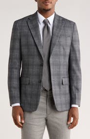Duchamp Slim Fit Plaid Stretch Knit Blazer