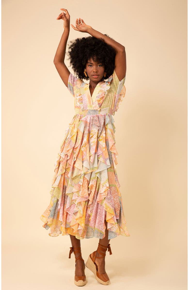 Hale Bob Aspen Ruffle Chiffon Dress, Alternate, color, 