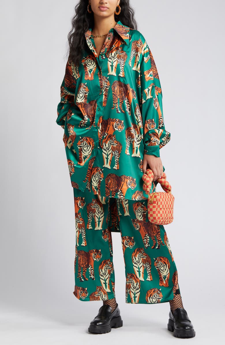 Dressed in Lala Tiger Print Royal Satin Matching Set, Main, color, 