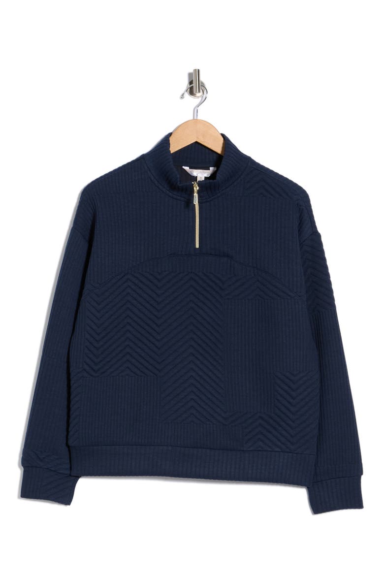 Quilted Quarter Zip Pullover, Alternate, color, DARK SAPPHIRE