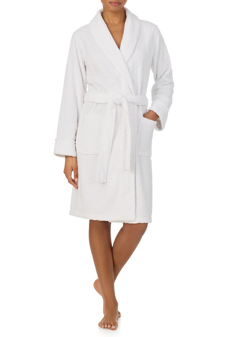 Embroidered Monogram Jacquard Fleece Robe, Main, color, WHITE