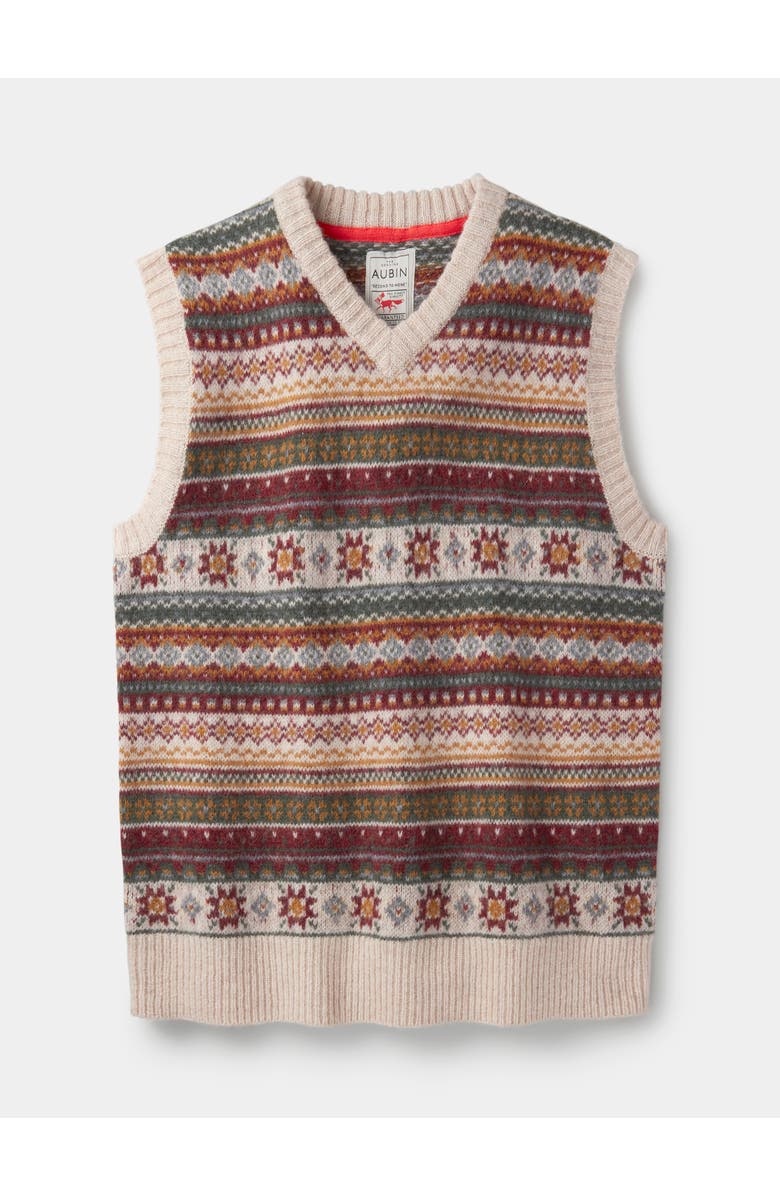 Aubin Fair Isle Slipover Wool Vest, Alternate, color, Ecru/Red Mix