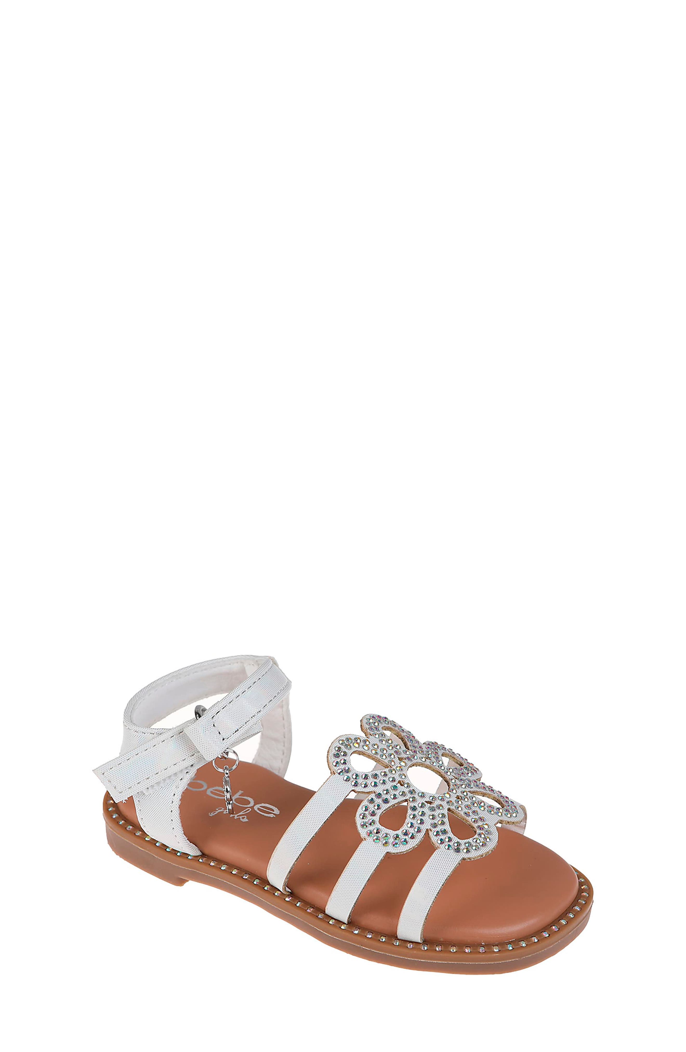 bebe Kids' Rhinestone Flower Sandal, Main, color, 