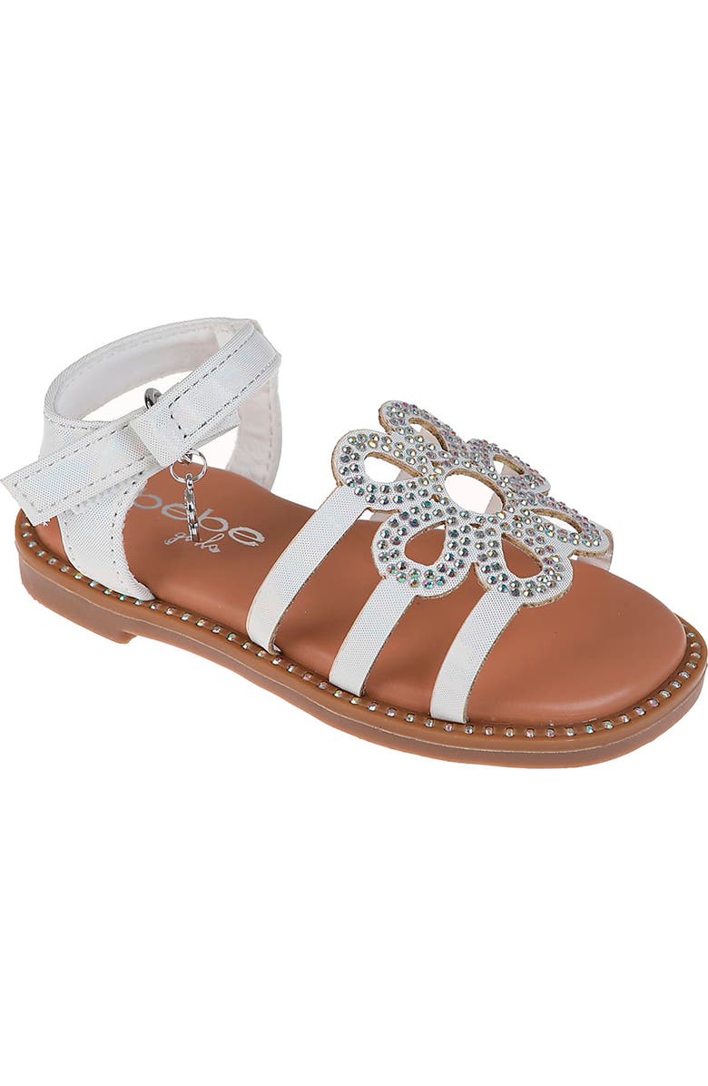 bebe Kids' Rhinestone Flower Sandal, Main, color,