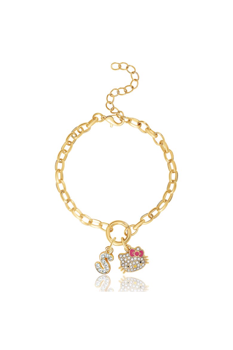 Initial Crystal Charm Bracelet, Gold-Tone, Adjustable, Main, color, S