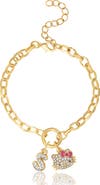 Hello Kitty Initial Crystal Charm Bracelet, Gold-Tone, Adjustable