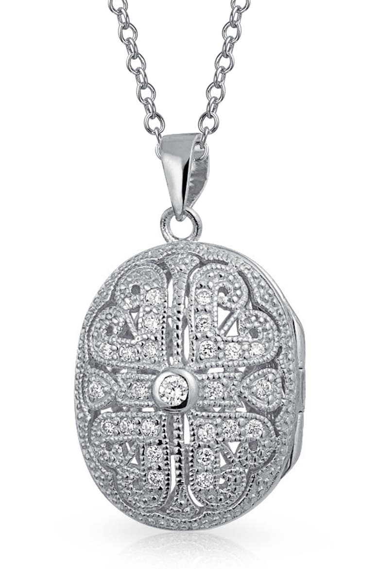 Vintage Oval Heart Pendant Necklace, Main, color, SILVER