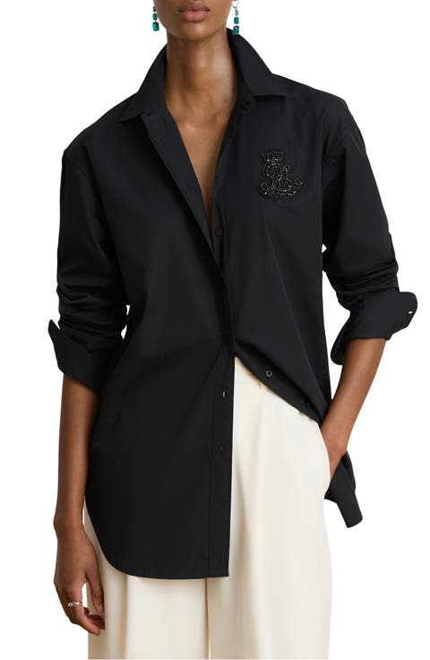 Relaxed Fit Rhinestone-Bullion Shirt