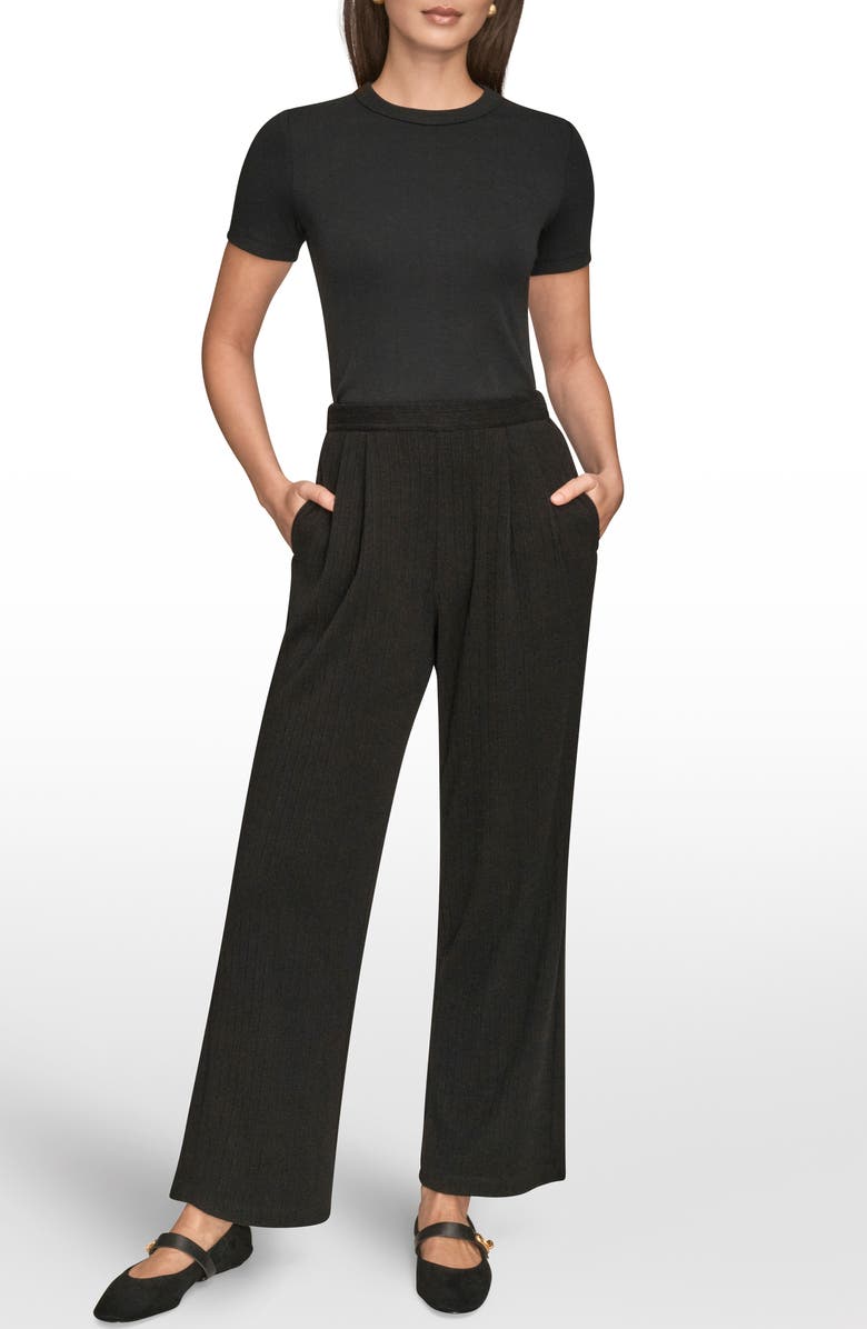 Donna Karan New York High Waist Wide Leg Pull-On Sweater Pants, Alternate, color, Black