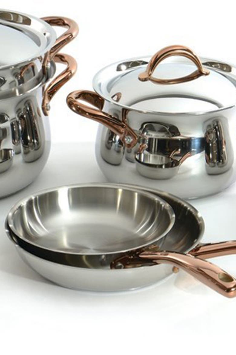 11-Piece Cookware Set with Rose Gold Handles, Alternate, color, SILVER/ ROSE GOLD