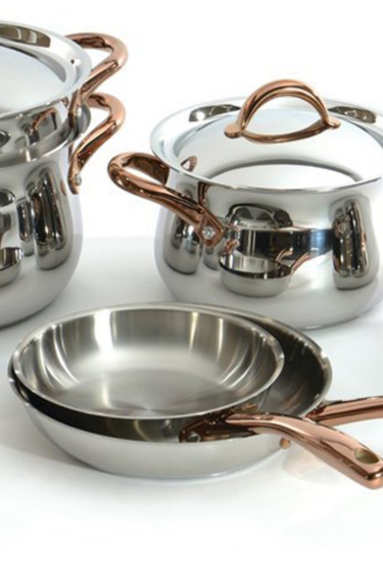 BergHOFF 11-Piece Cookware Set with Rose Gold Handles, Alternate, color, Silver/ Rose Gold