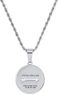 STEELTIME Inscribed Disc Pendant Rope Chain Necklace