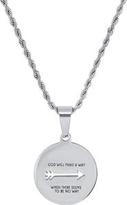 STEELTIME Inscribed Disc Pendant Rope Chain Necklace