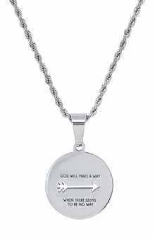 Inscribed Disc Pendant Rope Chain Necklace