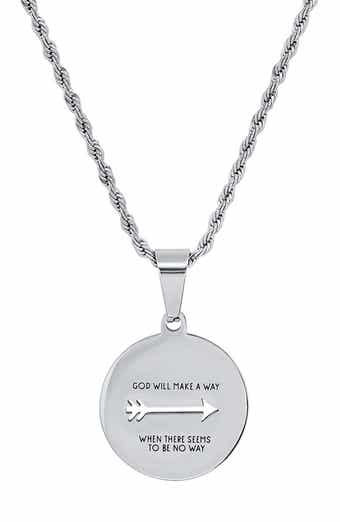 Inscribed Disc Pendant Rope Chain Necklace