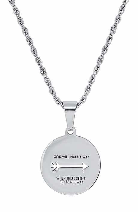 Inscribed Disc Pendant Rope Chain Necklace