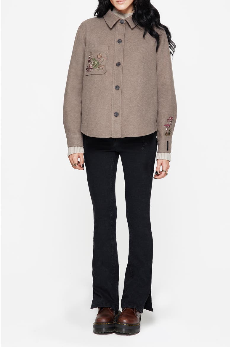 Cordelia Floral Frog Embroidered Shacket, Alternate, color, Taupe