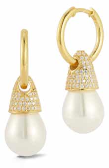Cultured Pearl Drop Huggie Hoop Earrings