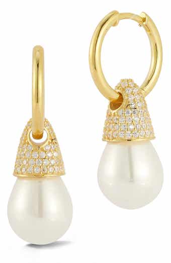 Imitation Pearl Drop Huggie Hoop Earrings