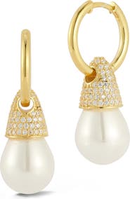 SPHERA MILANO Cultured Pearl Drop Huggie Hoop Earrings