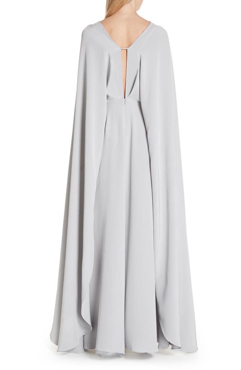 Christian Siriano V-Neck Cape Silk Gown, Alternate, color, 