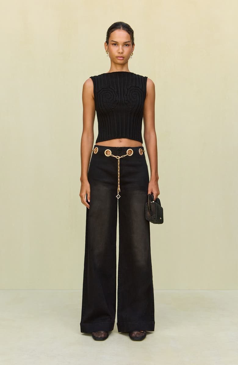 Cult Gaia Sydney Belted Grommet Wide Leg Pants, Alternate, color, Rinse Wash