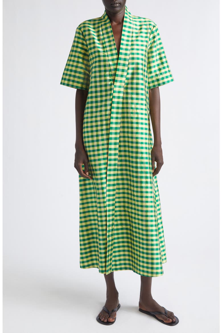 Gingham Check Silk Taffeta Tunic, Main, color, GINGHAM GREEN YELLOW