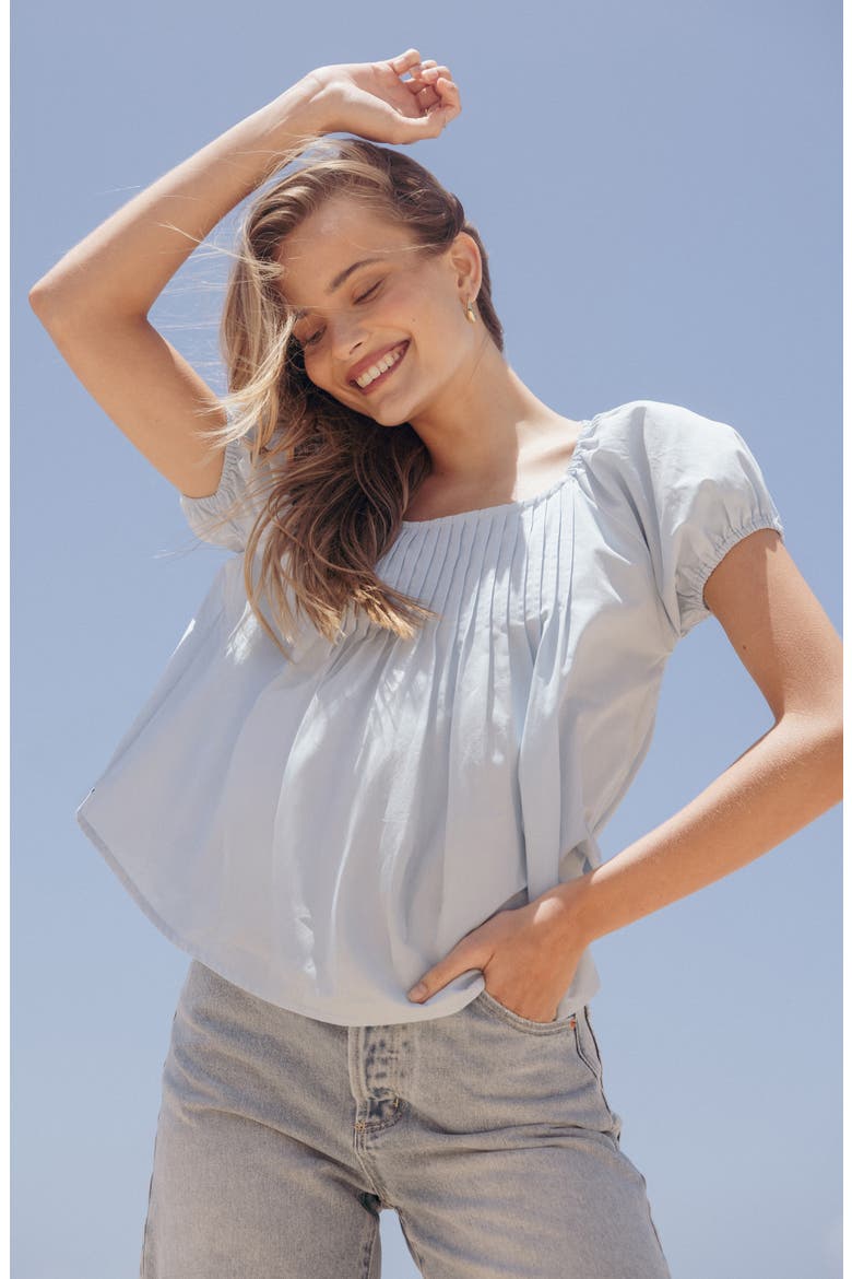 Abbot Pleated Cotton Top, Alternate, color, BLUE