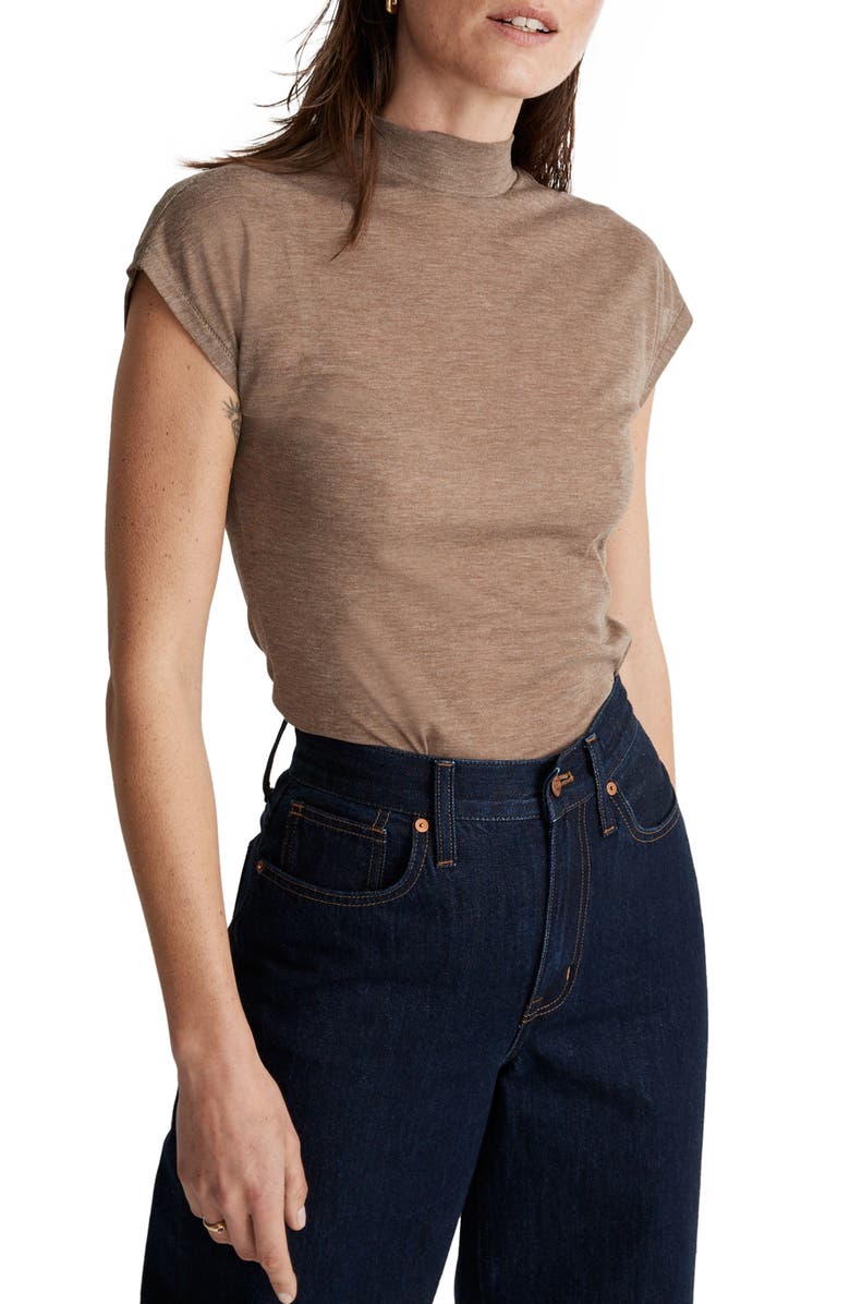 Madewell Sheer Ribbed Mock Neck T-Shirt, Main, color, 