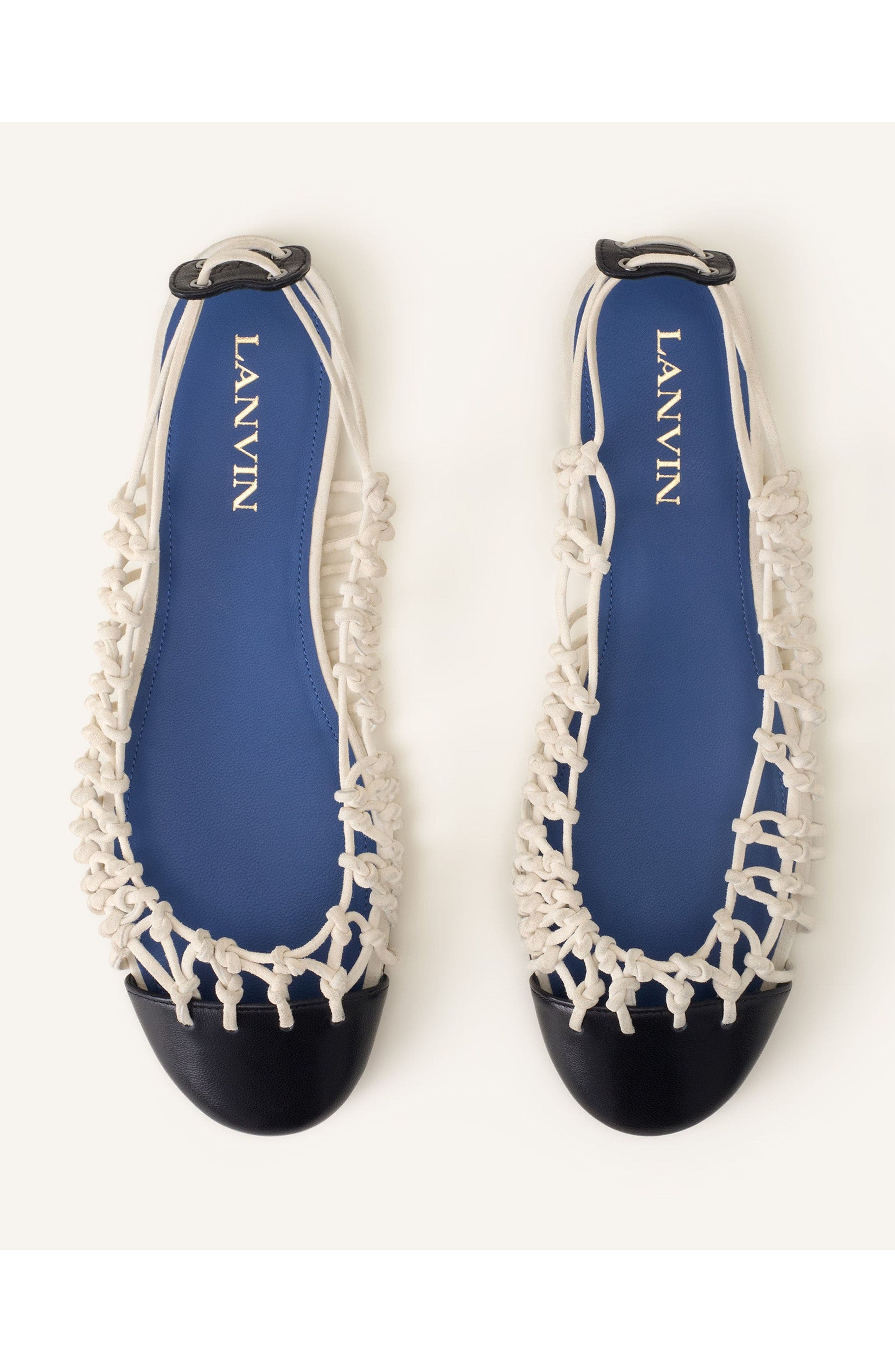 Lanvin Knitline Slingback Ballerina In Leather, Alternate, color, White/Black